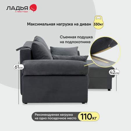 Угловой диван правый Тайлин Графитовый велюр Уцененный