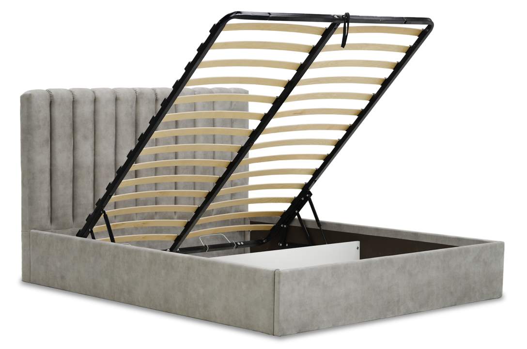 Двуспальная кровать Страйп 140 светло-серый велюр