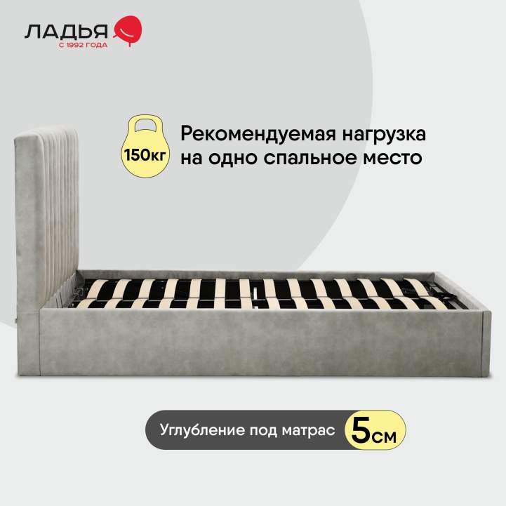 Двуспальная кровать Страйп 160 светло-серый велюр