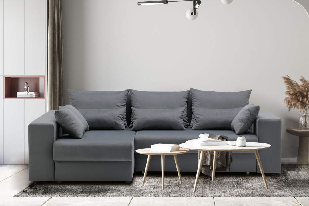 Угловой диван левый Майами Графитовый велюр Уцененный