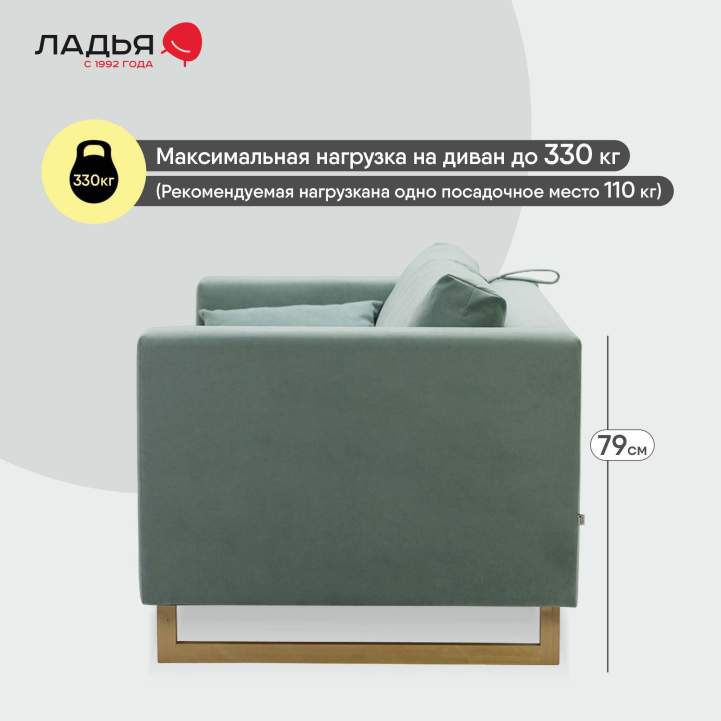 Прямой диван Каперс Пыльно-бирюзовый велюр