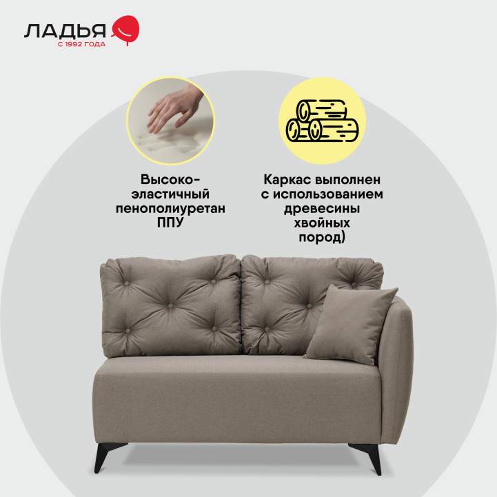 Угловая кушетка Тиволи 120 коричневая рогожка