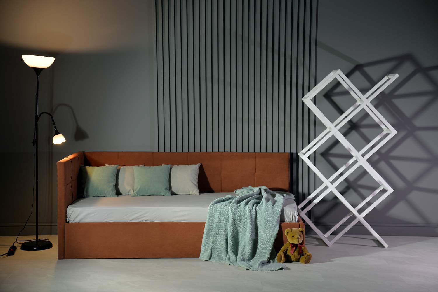 Односпальная детская кровать Келсо терракотовый велюр