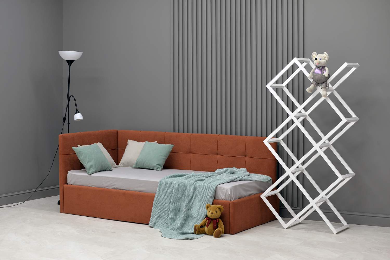 Односпальная детская кровать Келсо терракотовый велюр