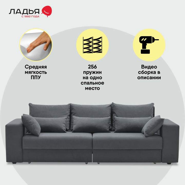 Прямой диван Майами Графитовый велюр 