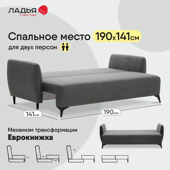 Прямой диван Тиволи Серый велюр 