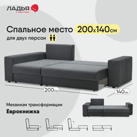 Угловой диван левый Майами Антрацитовый велюр 