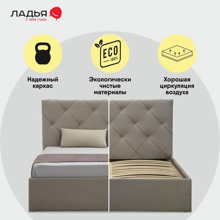 Двуспальная кровать Артэ 140 бежевый велюр