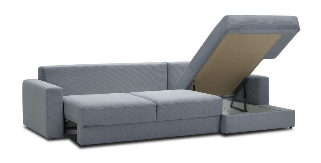 Угловой диван правый Вегас Серо-голубой велюр