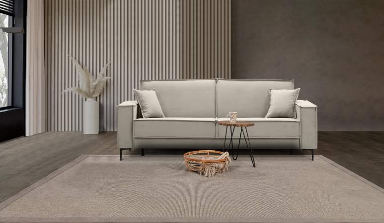 Прямой диван Авиньон жемчужно-серебряный велюр Уцененный