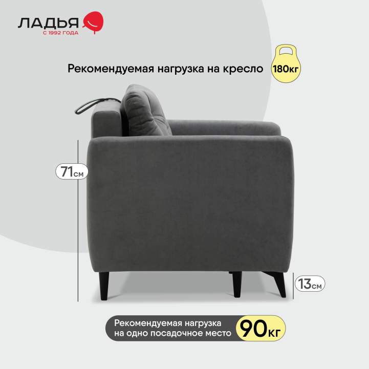 Раскладное кресло Тиволи серый велюр 