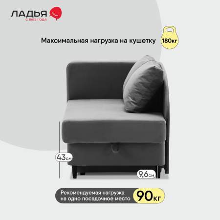 Угловая кушетка левая Иби Антрацитовый велюр Уцененный Угловая кушетка левая Иби Антрацитовый велюр Уцененный