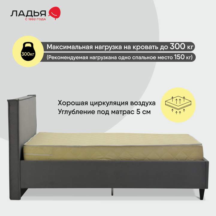 Двуспальная кровать Блэр 180 серый велюр