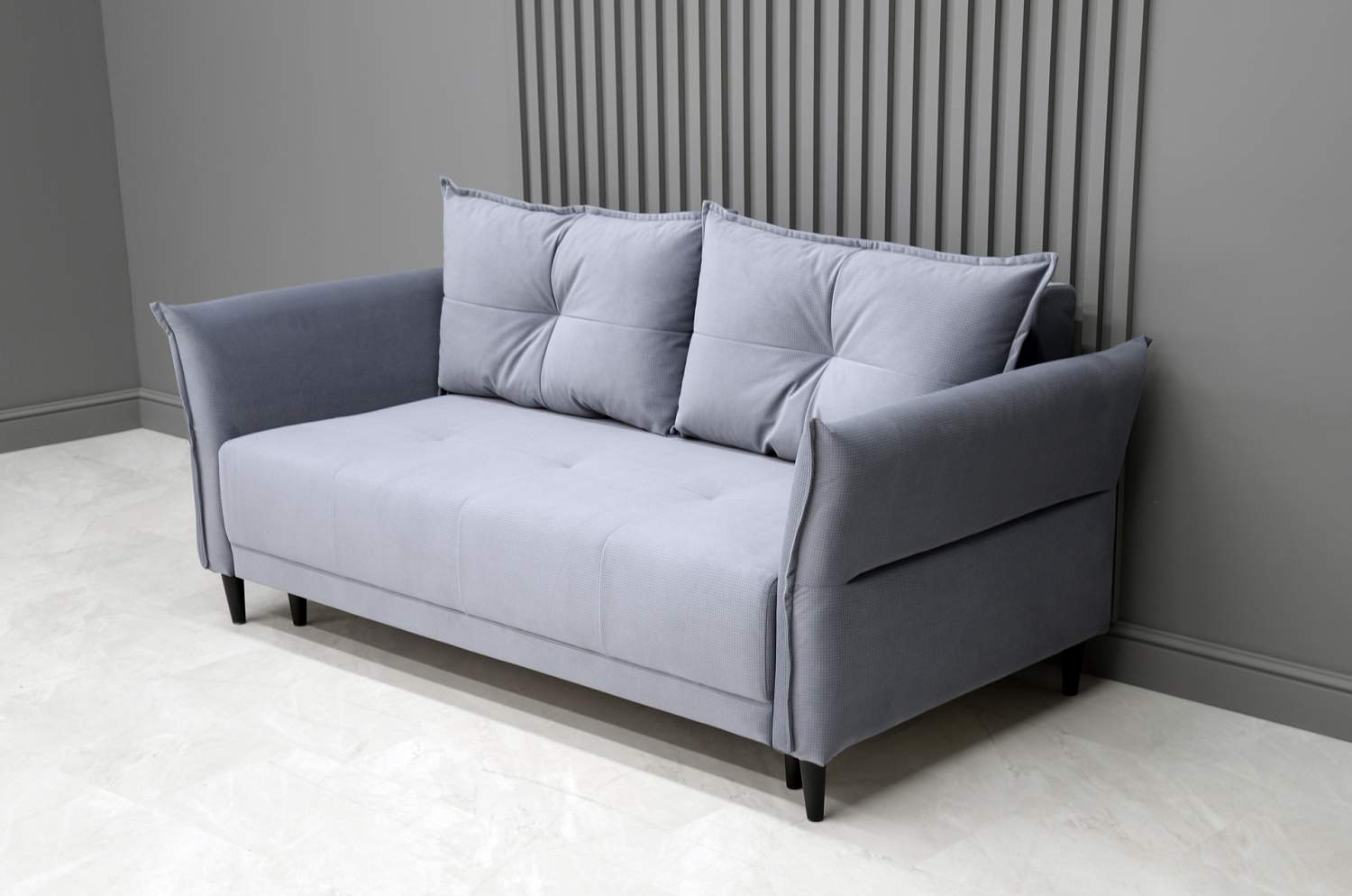 Прямой мини диван Лома 120 серо-синий велюр