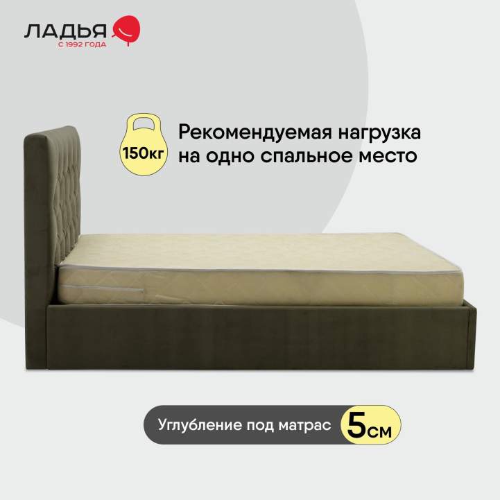 Двуспальная кровать Беллини 140 оливковый велюр