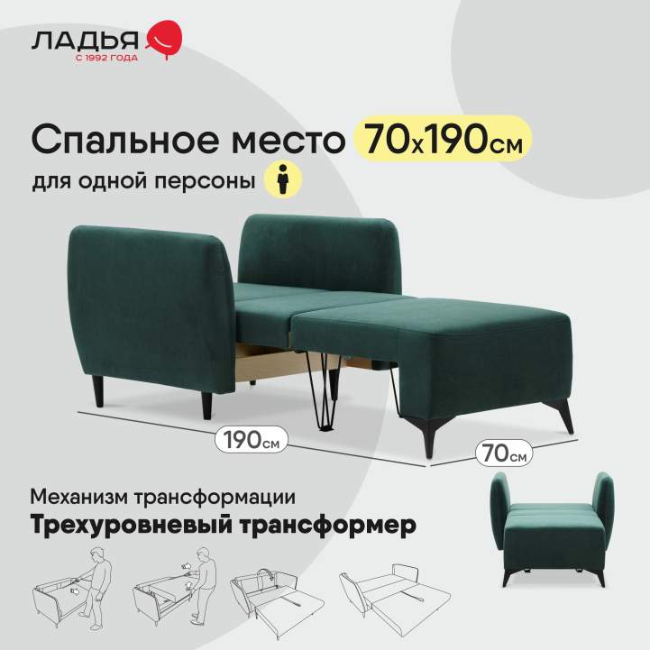 Раскладное кресло Тиволи изумрудный велюр 