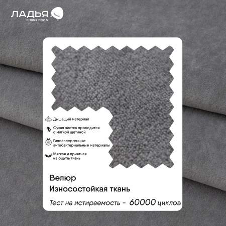 Угловая кушетка Тиволи 190 Серый велюр Уцененный
