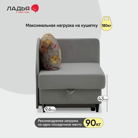 Угловая кушетка правая Иби светло-серый велюр