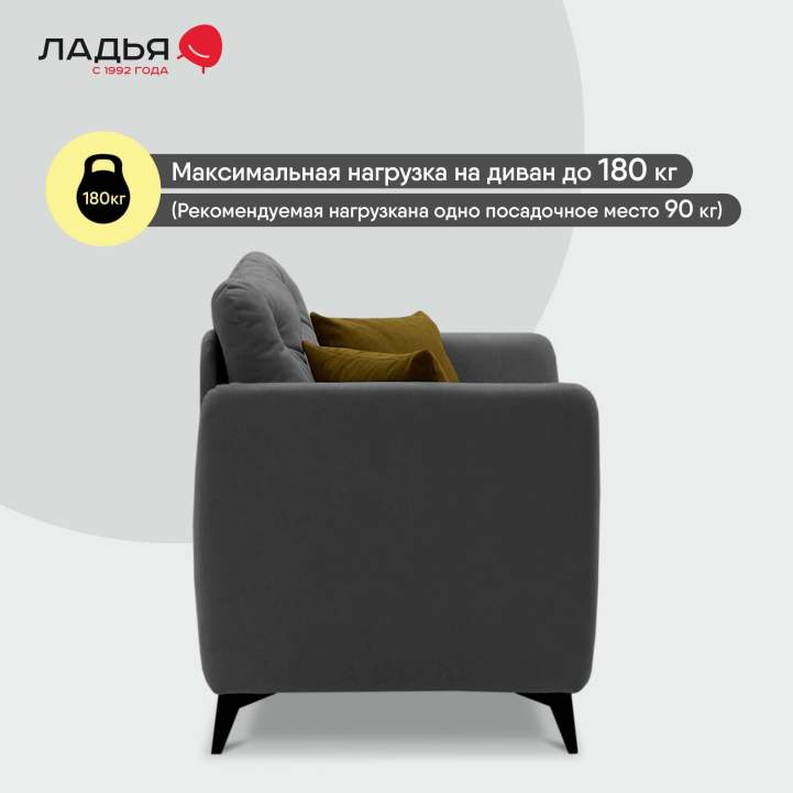 Прямой диван-кушетка Тиволи 120 Серый велюр 