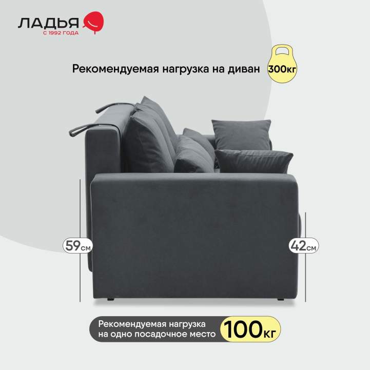 Прямой диван Майами Графитовый велюр 