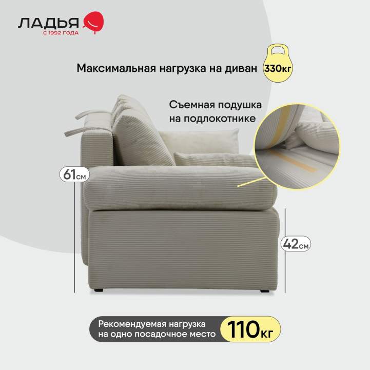 Прямой диван Тайлин Молочный кремовый велюр