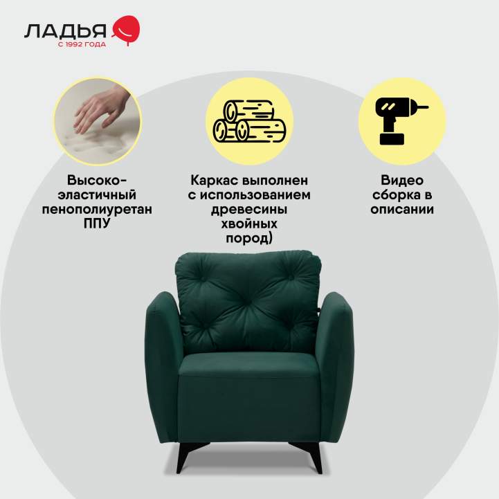 Нераскладное кресло Тиволи изумрудный велюр 