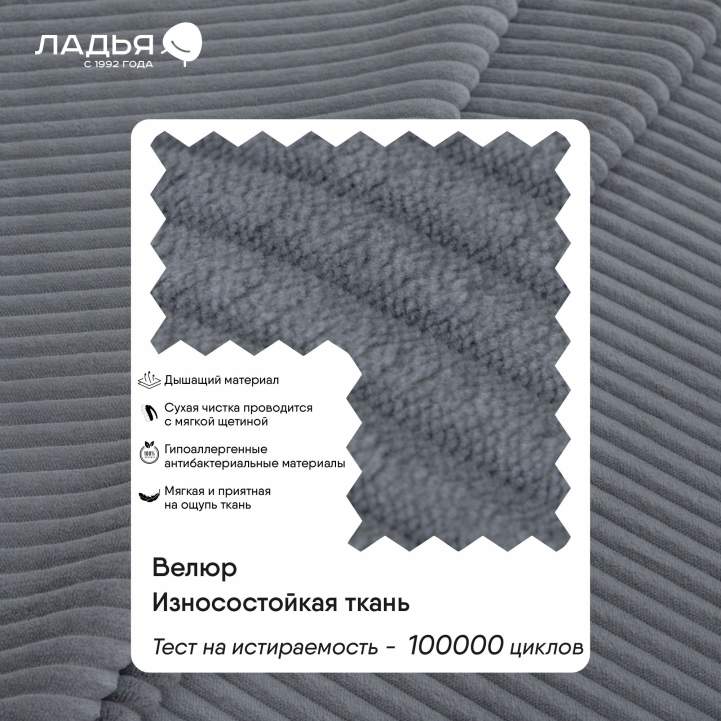 Угловой диван правый Тайлин Графитовый велюр 