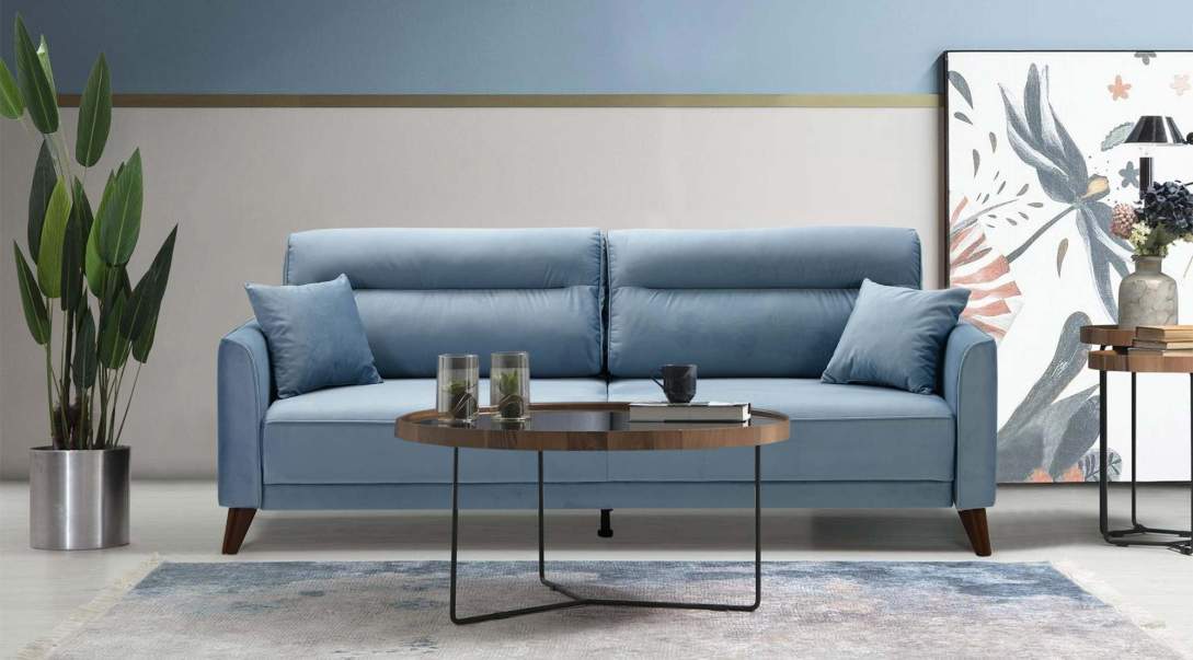 Прямой диван Авилла Голубой велюр
