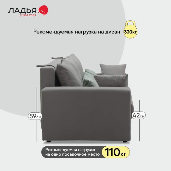 Прямой диван Майами Дымчатый серый велюр 