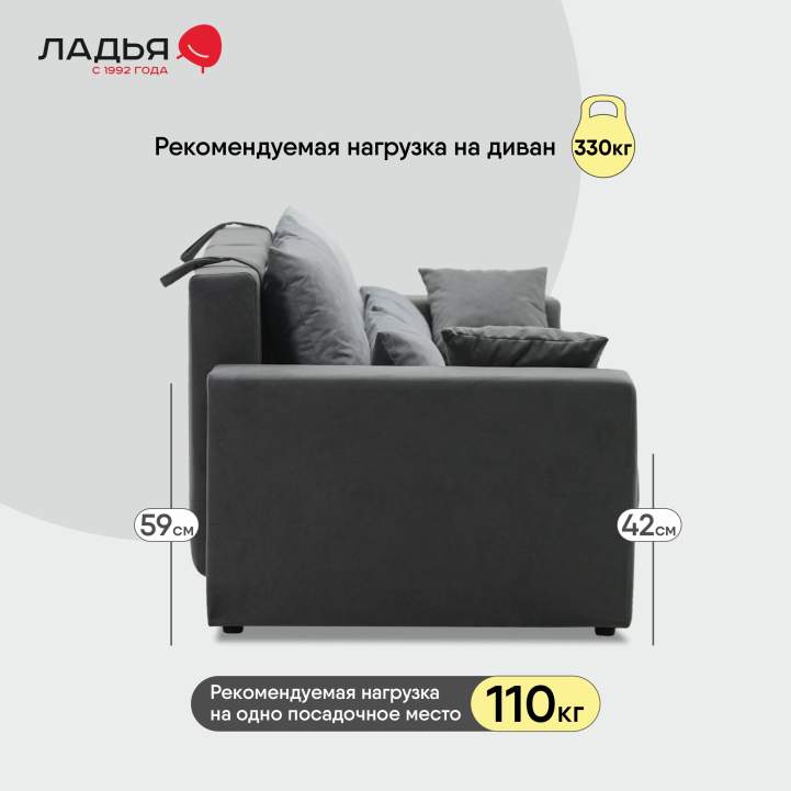 Прямой диван Майами Серый велюр 