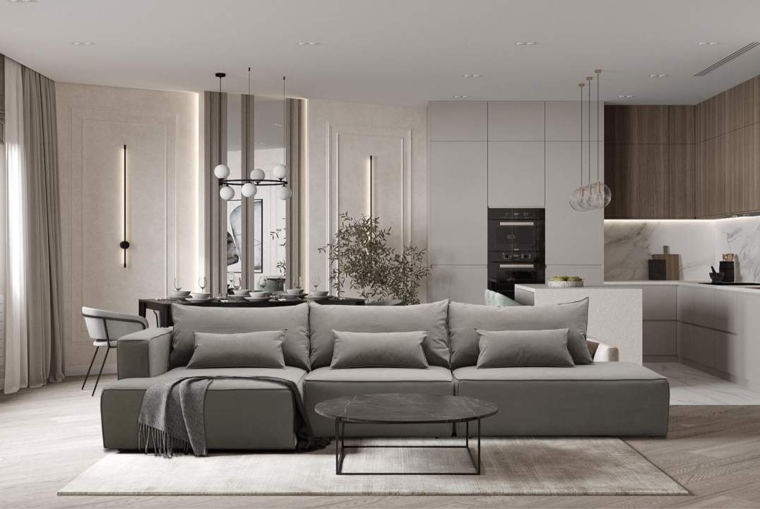 Угловой модульный диван левый Рейф Бежевый велюр