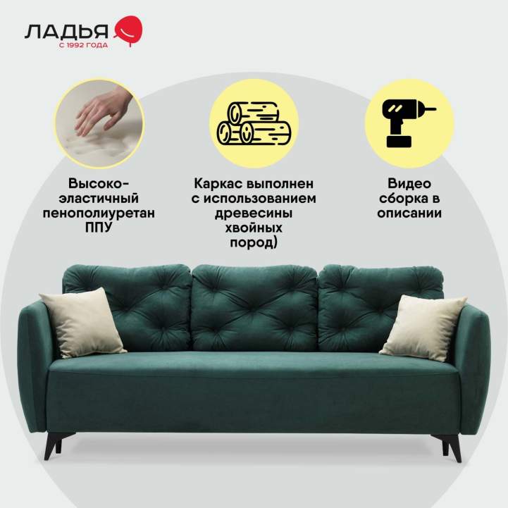 Прямой диван Тиволи Изумрудный велюр 