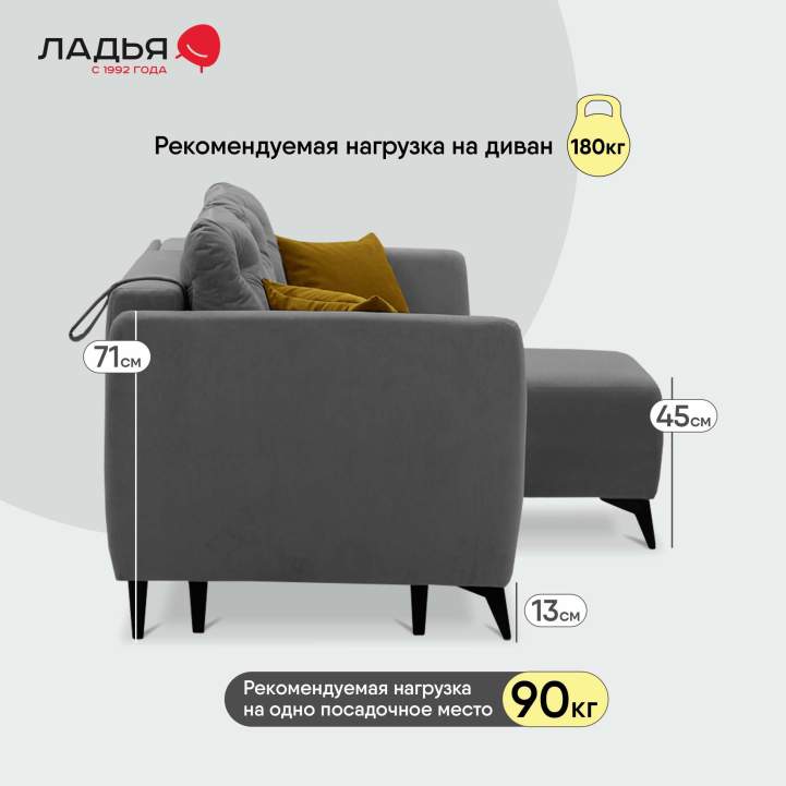 Угловой диван Тиволи Серый велюр 