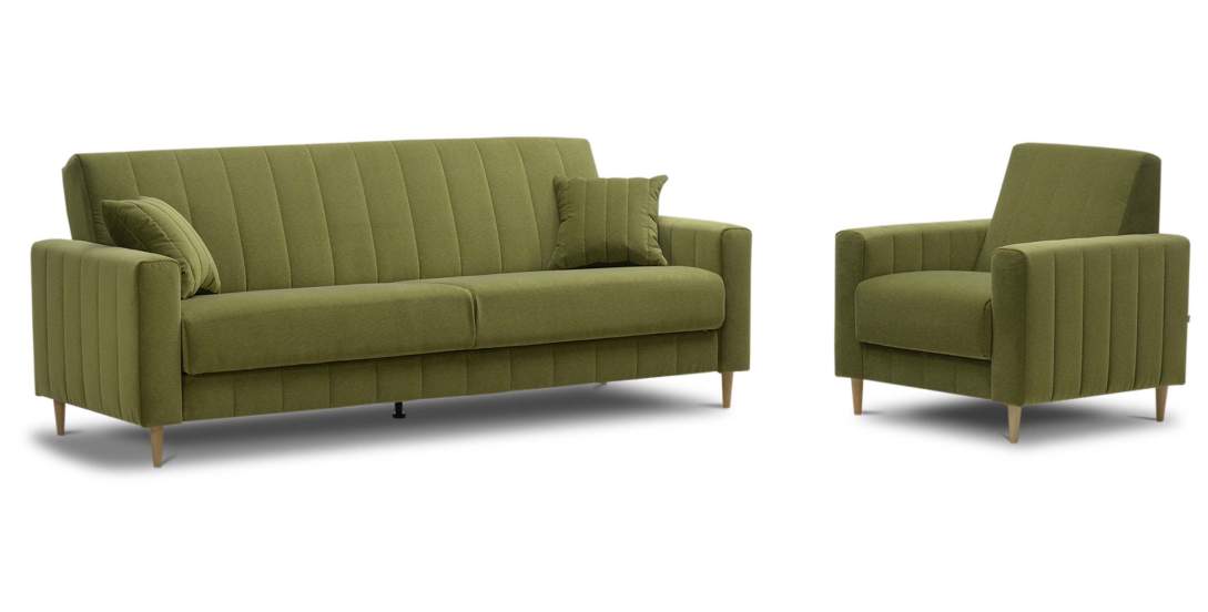 Прямой диван Эмма Травяной зеленый велюр