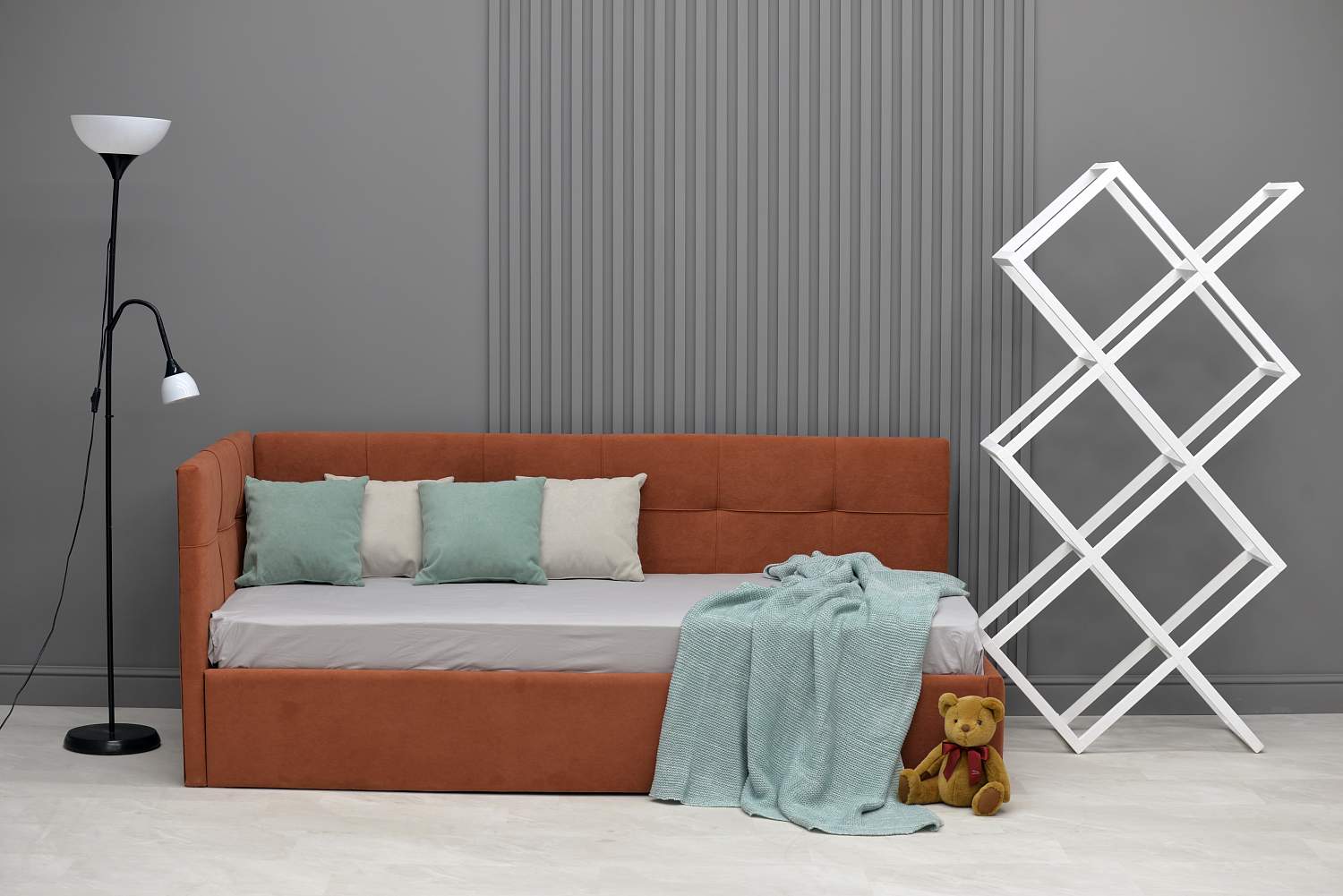 Односпальная детская кровать Келсо терракотовый велюр