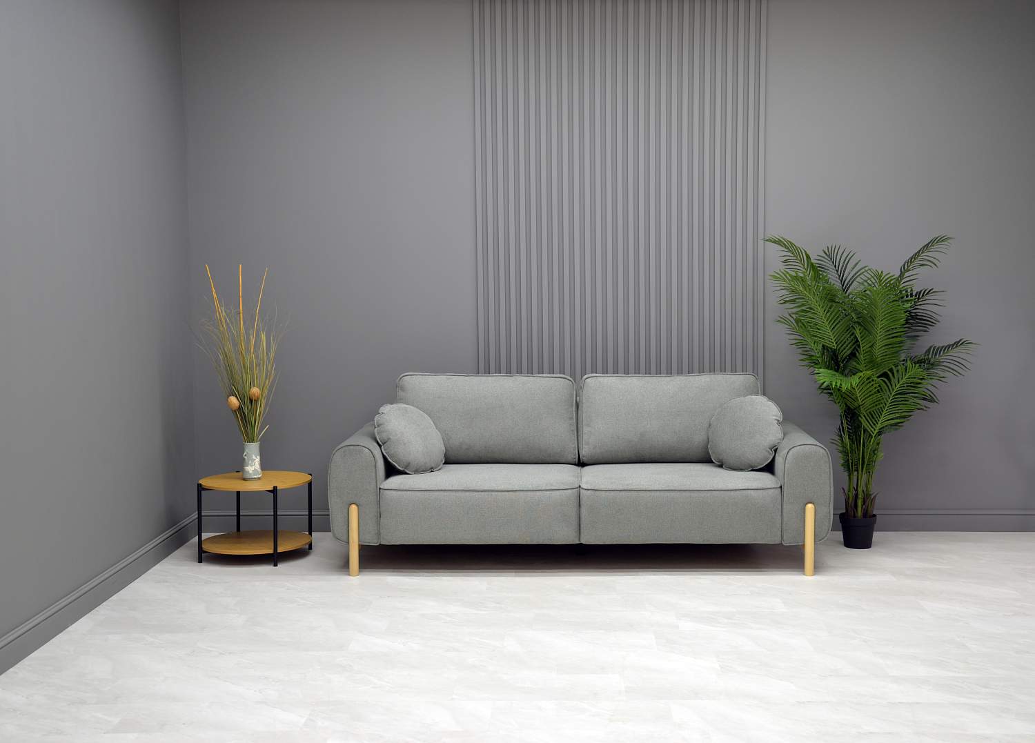 Прямой диван Тельда серый велюр