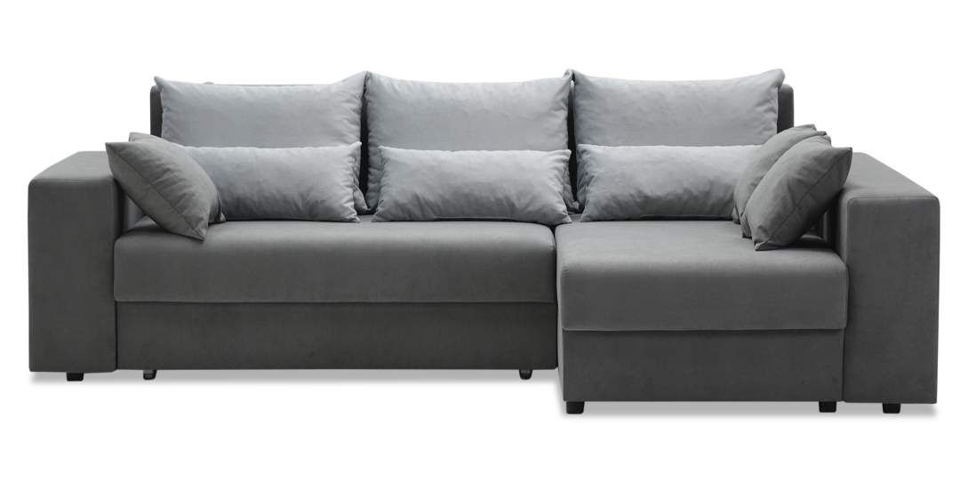 Угловой диван правый Майами Серый велюр 