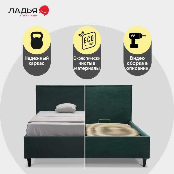 Двуспальная кровать Блэр 160 изумрудный велюр