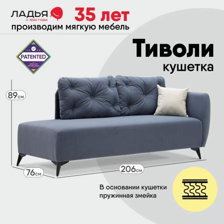 Угловая кушетка Тиволи 190 серо-синий велюр Sota Merengo, Furla 020