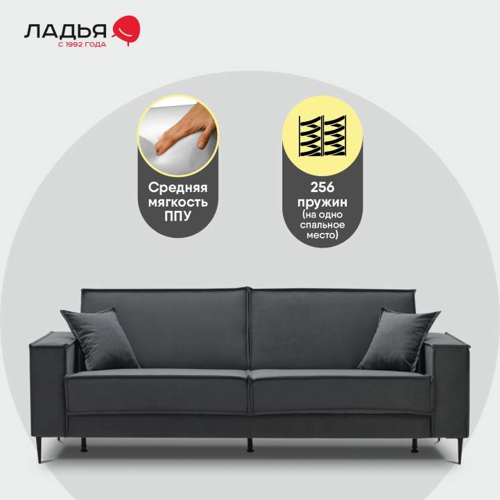 Прямой диван Авиньон Серый велюр