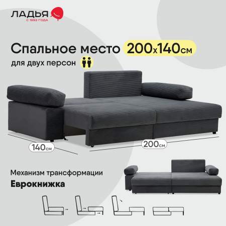 Угловой диван правый Тайлин Графитовый велюр Уцененный