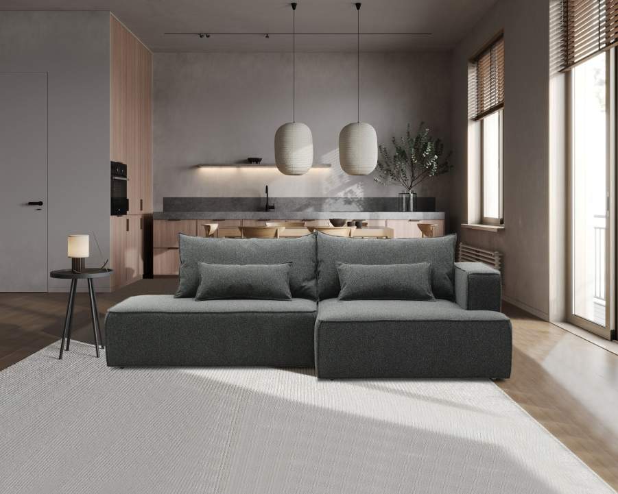 Угловой диван левый Рейф Графитовый меланж букле