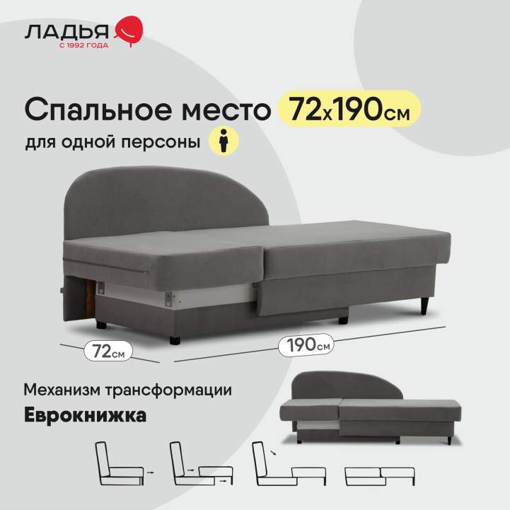 Угловая кушетка левая Иби Дымчатый серый велюр