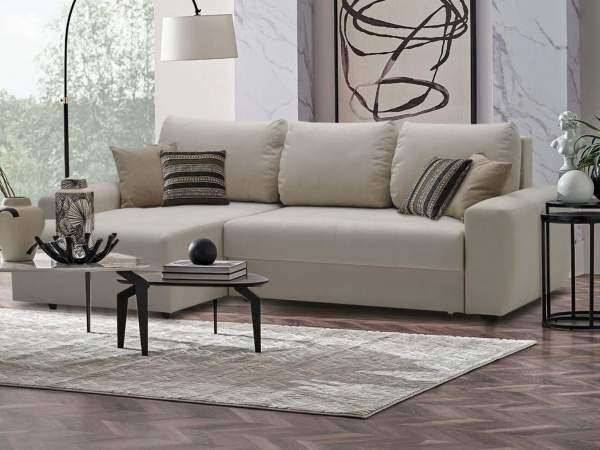 Угловой диван правый Коста Айвори велюр Уцененный