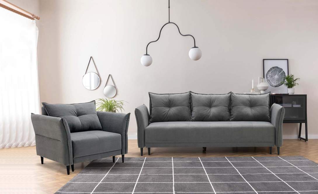 Прямой диван Лома Серый велюр