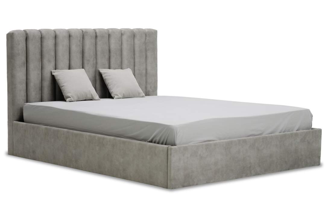 Двуспальная кровать Страйп 140 светло-серый велюр
