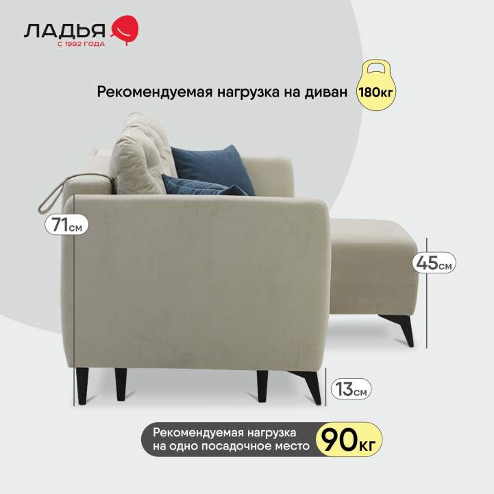 Угловой диван Тиволи Айвори велюр