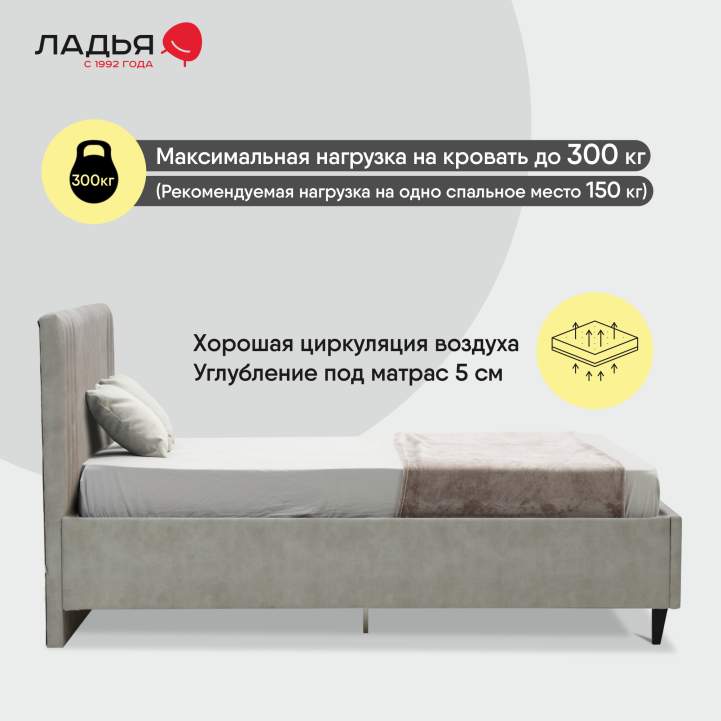 Двуспальная кровать Тренто 140 светло-серый велюр