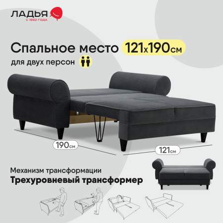 Прямой мини диван Гизела 120 Графитовый велюр 