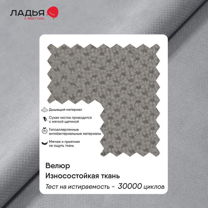 Прямой мини диван-кушетка Мокка Дымчатый серый велюр 